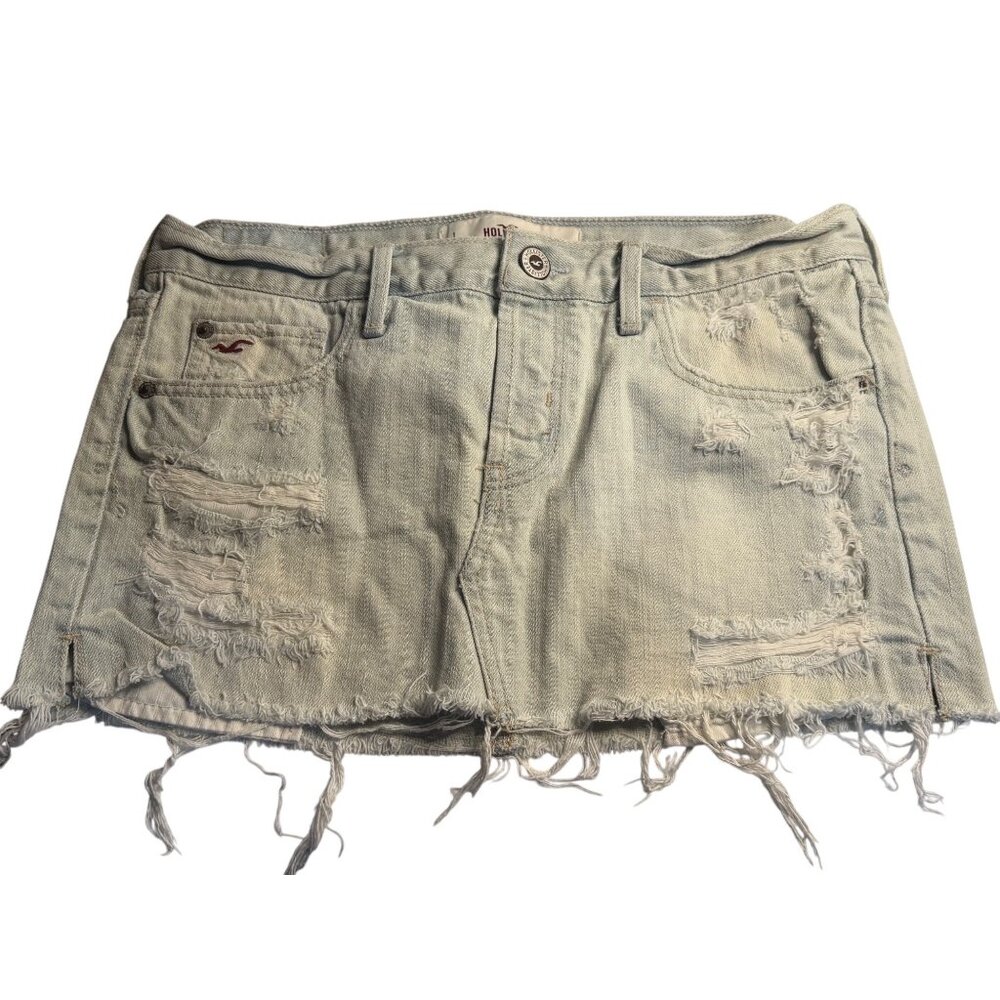VTG Y2k Hollister Distressed Light Wash Denim Mini Skirt Frayed Bella Swan 1 00s